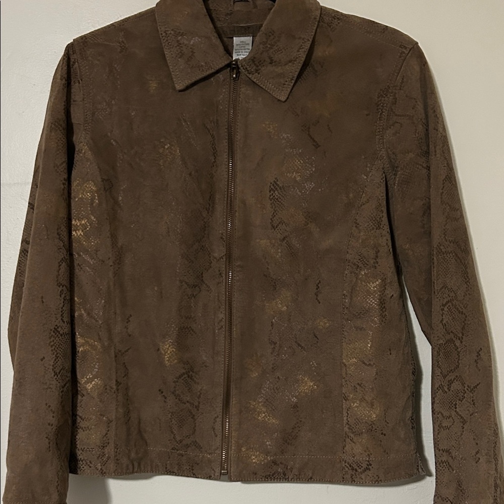 Chico's Tan Patterned Lightweight Leather Jacket - image 5